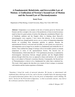 A Fundamental, Relativistic, and Irreversible Law of Motion: a Unification of Newton’S Second Law of Motion and the Second Law of Thermodynamics