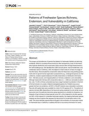 Patterns of Freshwater Species Richness, Endemism, and Vulnerability in California
