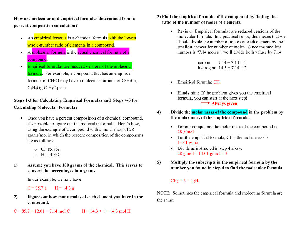 Empirical and Molecular Formula Notes.Pdf