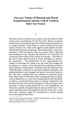 Faisceau Visions of Physical and Moral Transformation and the Cult of Youth in Inter-War France