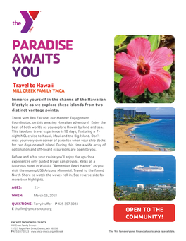 PARADISE AWAITS YOU Travel to Hawaii MILL CREEK FAMILY YMCA