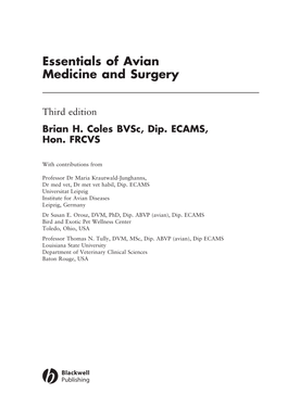 Essentials of Avian Medicine and Surgery