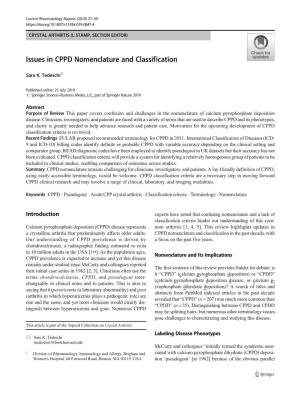Issues in CPPD Nomenclature and Classification