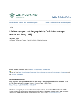 Life History Aspects of the Gray Tilefish, Caulolatilus Microps (Goode and Bean, 1878)