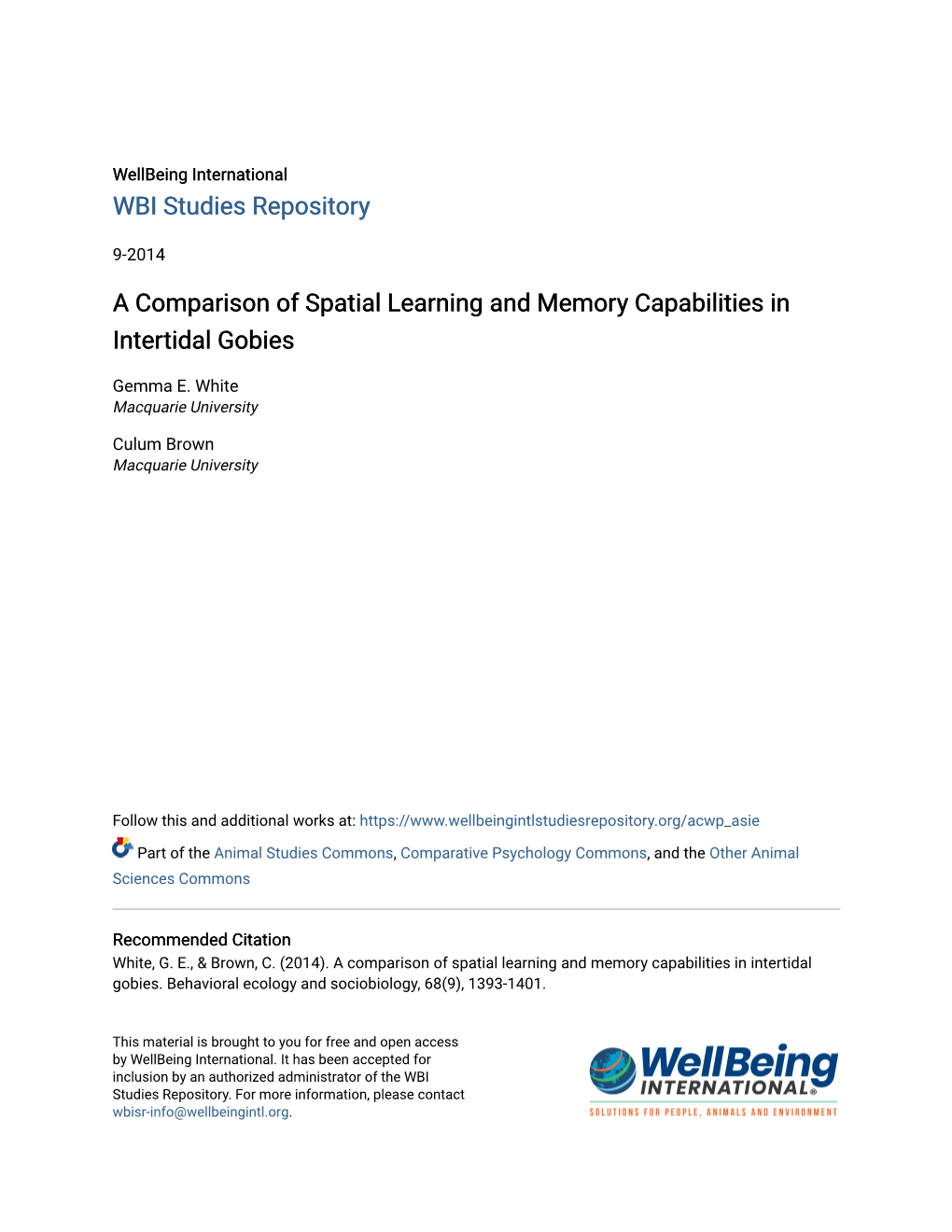 A Comparison of Spatial Learning and Memory Capabilities in Intertidal Gobies