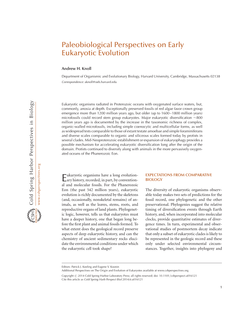 Paleobiological Perspectives on Early Eukaryotic Evolution