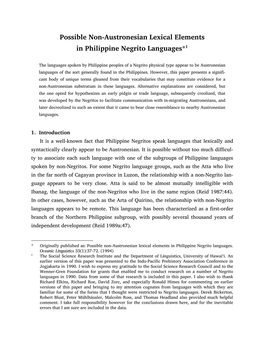 Possible Non-Austronesian Lexical Elements in Philippine Negrito Languages*1