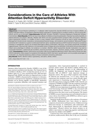 Considerations in the Care of Athletes with Attention Deficit Hyperactivity Disorder George G