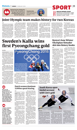 Sweden's Kalla Wins First Pyeongchang Gold