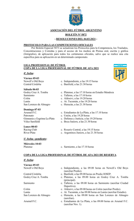 Asociación Del Fútbol Argentino Boletín Nº 5872 - Resoluciones Del 04.03.2021
