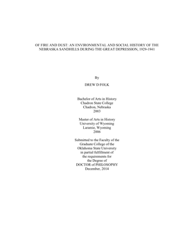 An Environmental and Social History of the Nebraska Sandhills During the Great Depression, 1929-1941