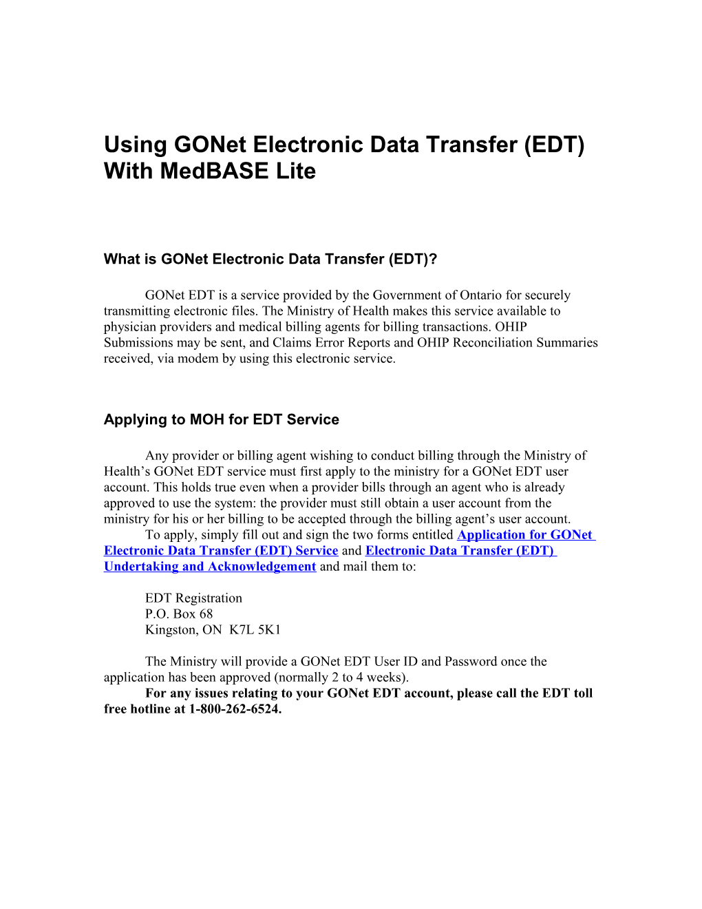 Using Gonet Electronic Data Transfer (EDT) with Medbase