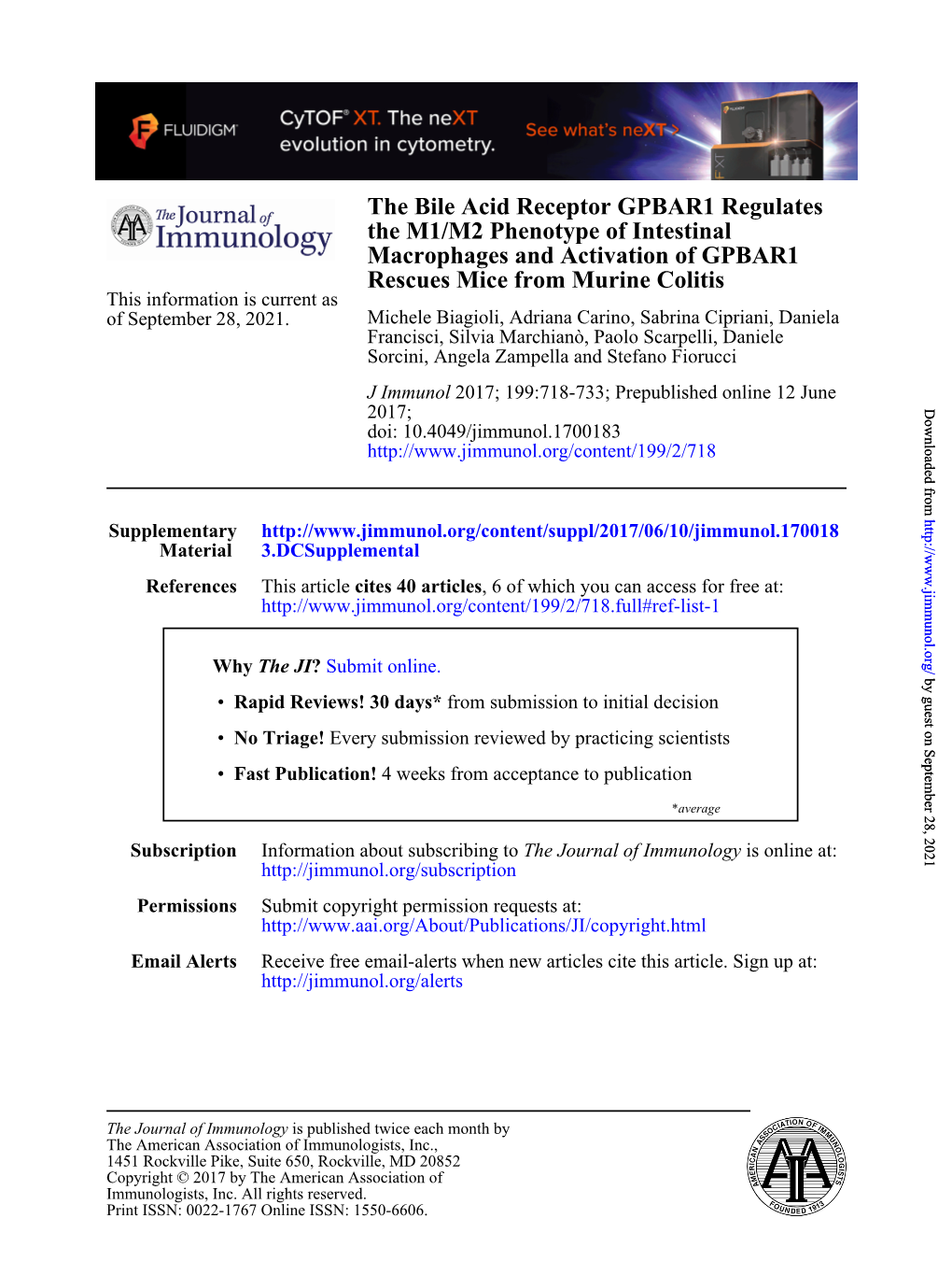 The Bile Acid Receptor GPBAR1 Regulates the M1/M2 Phenotype Of