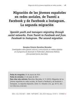 Migración De Los Jóvenes Españoles En Redes Sociales, De Tuenti a Facebook Y De Facebook a Instagram