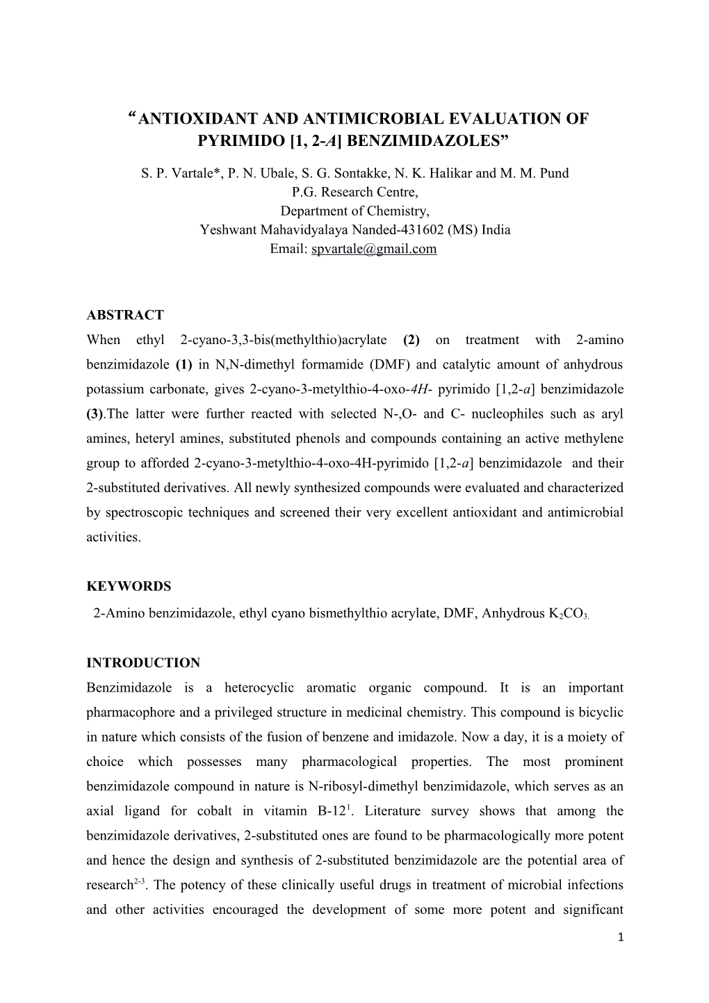 Antioxidant and Antimicrobial Evaluation of Pyrimido 1, 2-A Benzimidazoles