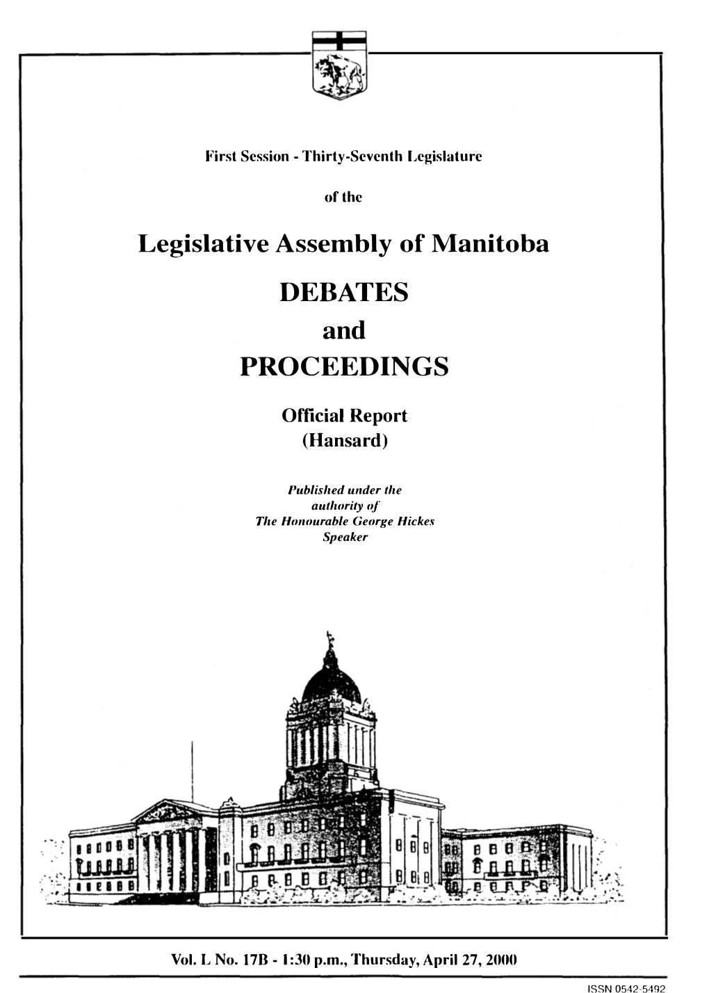 Legislative Assembly of Manitoba DEBATES and PROCEEDINGS