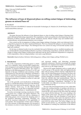 The Influence of Type of Dispersed Phase on Rolling Contact Fatigue of Lubricating Greases on Mineral Base Oil