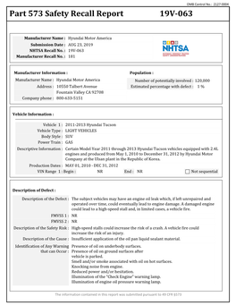 Part 573 Safety Recall Report 19V-063