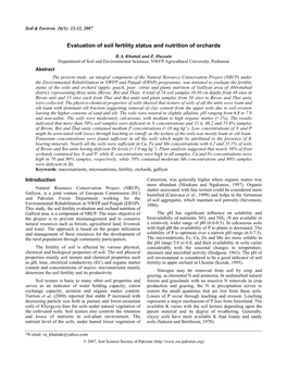 Evaluation of Soil Fertility Status and Nutrition of Orchards