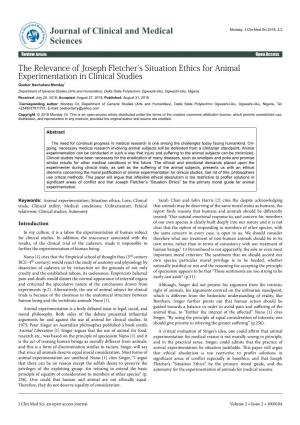 The Relevance of Joseph Fletcher's Situation Ethics for Animal Experimentation in Clinical Studies