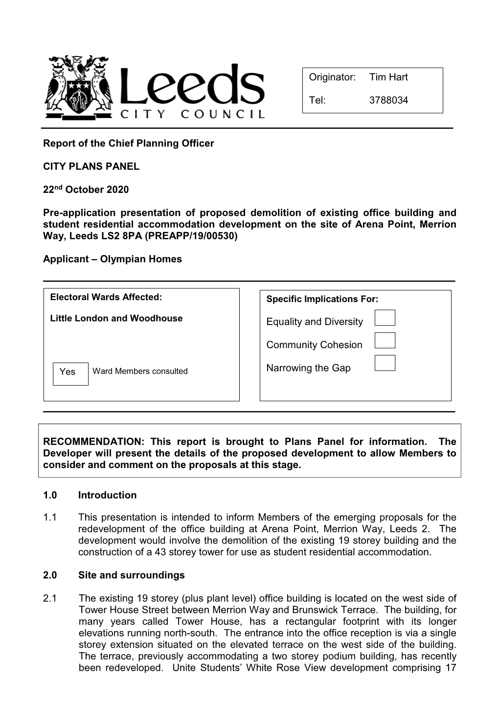 Report of the Chief Planning Officer CITY PLANS