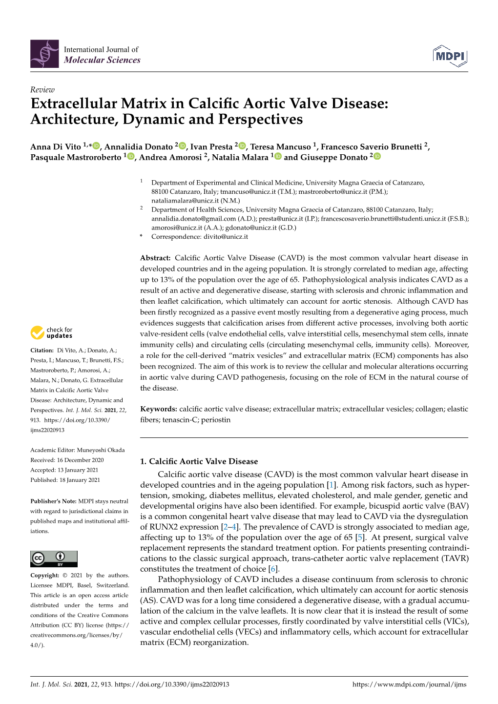 Extracellular Matrix in Calcific Aortic Valve Disease: Architecture, Dynamic and Perspectives