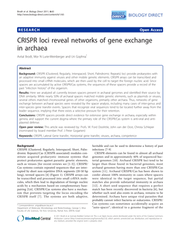 CRISPR Loci Reveal Networks of Gene Exchange in Archaea Avital Brodt, Mor N Lurie-Weinberger and Uri Gophna*