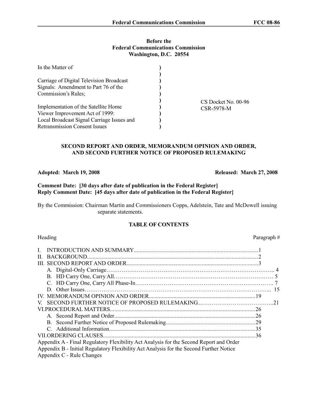 Second Report and Order, Memorandum Opinion and Order