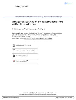 Management Options for the Conservation of Rare Arable Plants in Europe