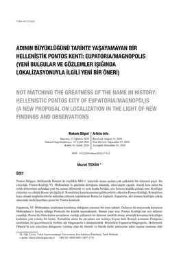 Eupatoria/Magnopolis (Yeni Bulgular Ve Gözlemler Işiğinda Lokalizasyonuyla Ilgili Yeni Bir Öneri)