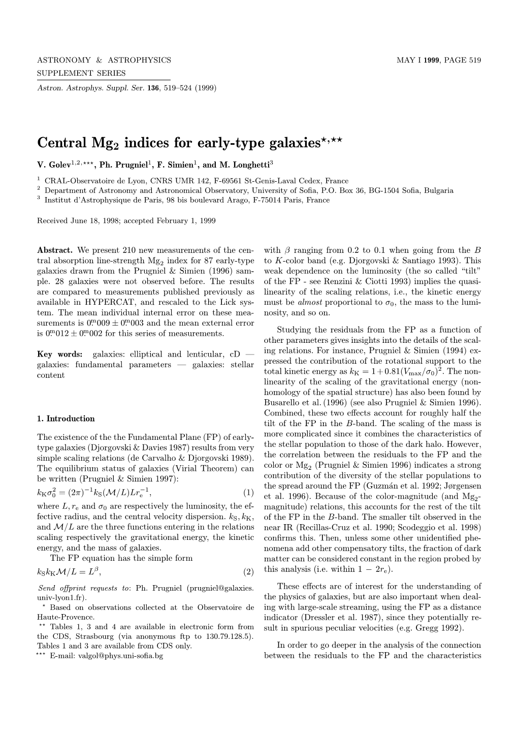 Central Mg2 Indices for Early-Type Galaxies