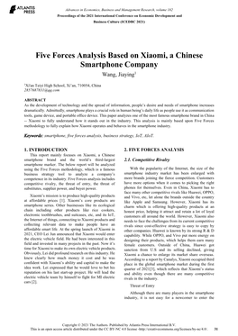 Five Forces Analysis Based on Xiaomi, a Chinese Smartphone Company Wang, Jiaying1