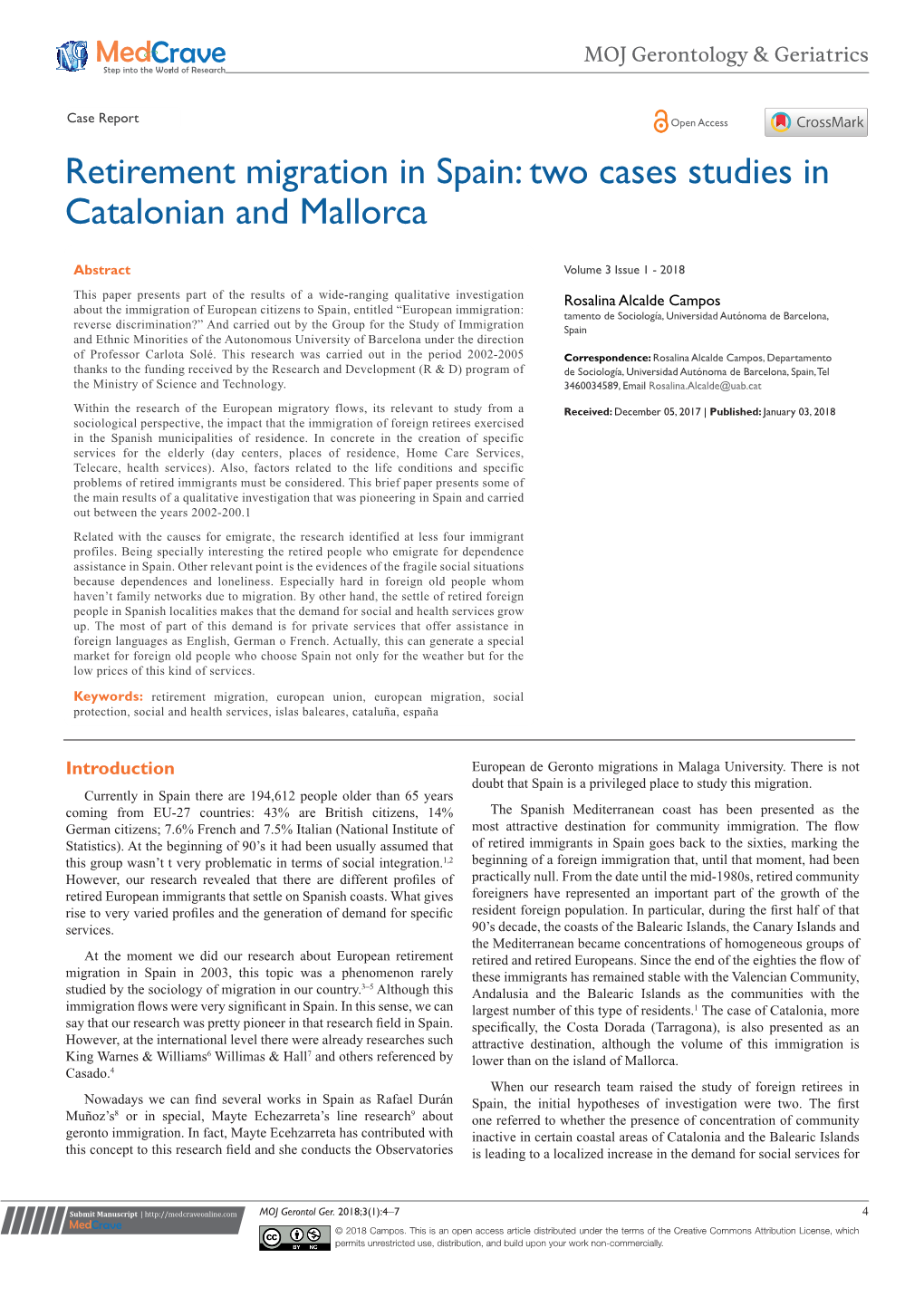 Retirement Migration in Spain: Two Cases Studies in Catalonian and Mallorca