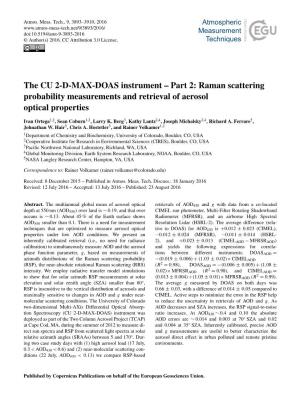 The CU 2-D-MAX-DOAS Instrument – Part 2: Raman Scattering Probability Measurements and Retrieval of Aerosol Optical Properties