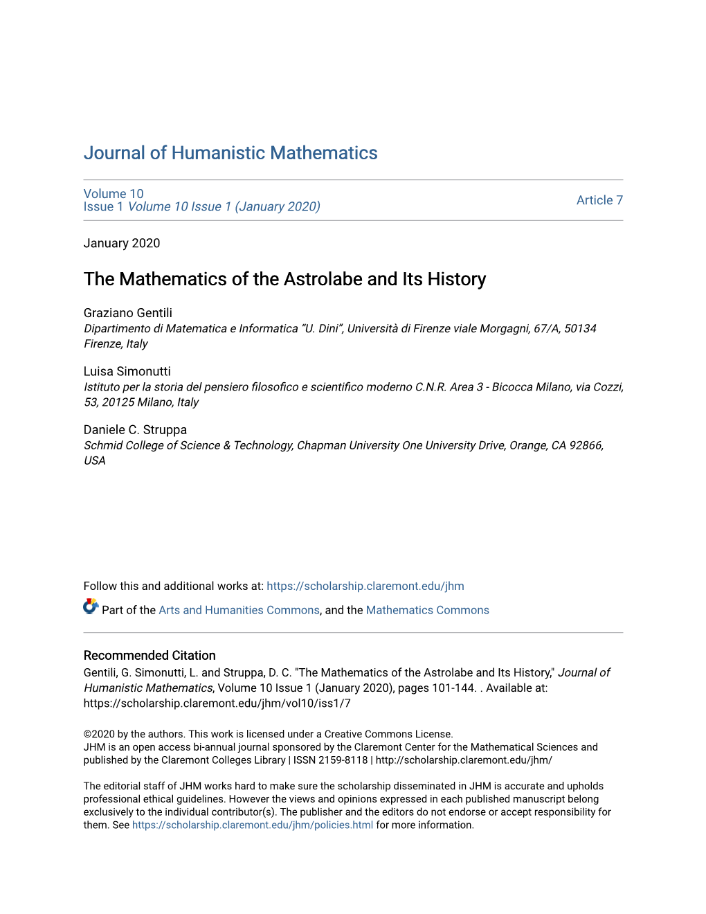 The Mathematics of the Astrolabe and Its History