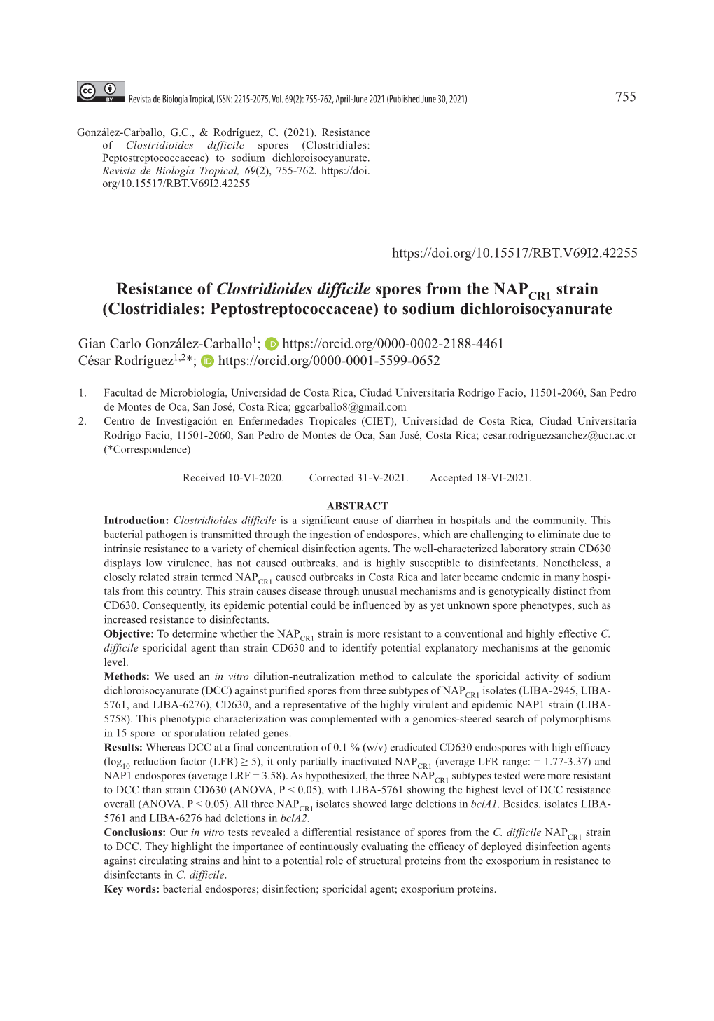 Resistance of Clostridioides Difficile Spores from the NAP Strain