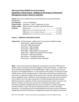 Minnesota State Wildlife Grant Final Report September 3, 2013 Revision