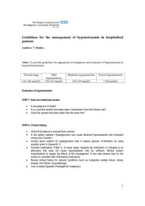 Guidelines for the Management of Hyponatraemia in Hospitalised Patients