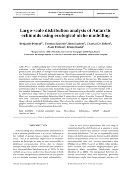 Large-Scale Distribution Analysis of Antarctic Echinoids Using Ecological Niche Modelling