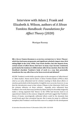 Interview with Adam J. Frank and Elizabeth A. Wilson, Authors of a Silvan Tomkins Handbook: Foundations for Affect Theory (2020)