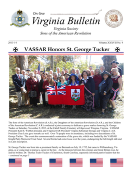 Virginia Bulletin Virginia Society Sons of the American Revolution ______2013-14 Volume XXXVII No