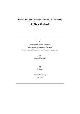 Resource Efficiency of the Ski Industry in New Zealand