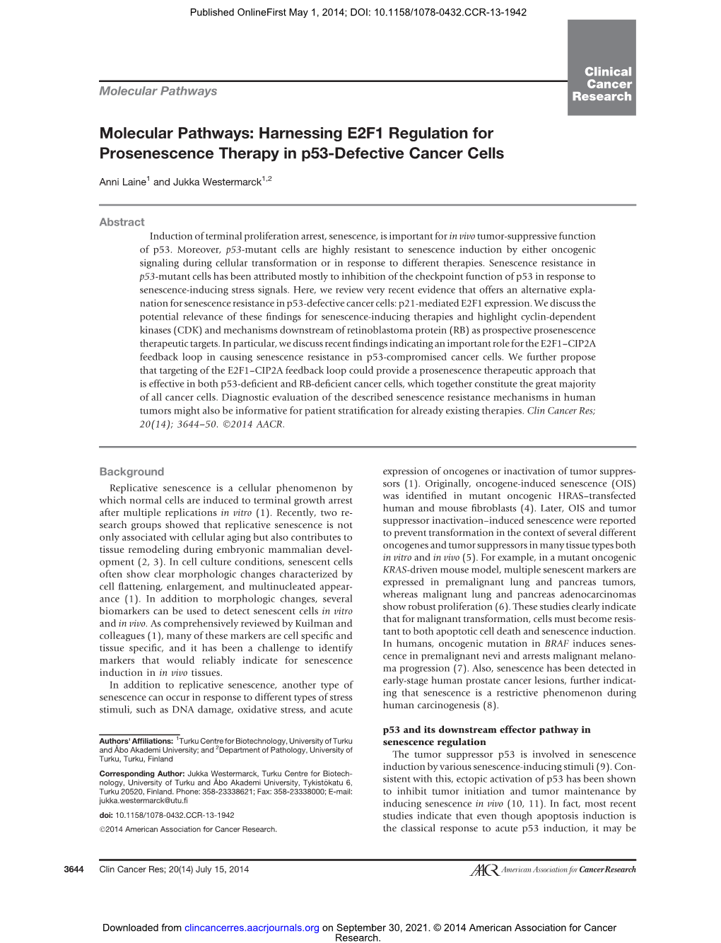 Harnessing E2F1 Regulation for Prosenescence Therapy in P53-Defective Cancer Cells