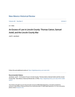 Thomas Catron, Samuel Axtell, and the Lincoln County War