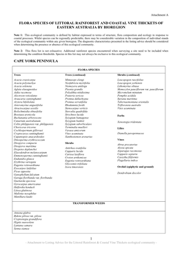 Flora Species of Littoral Rainforest and Coastal Vine Thickets of Eastern Australia by Bioregion