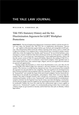 Title VII's Statutory History and the Sex Discrimination Argument for LGBT Workplace Protections