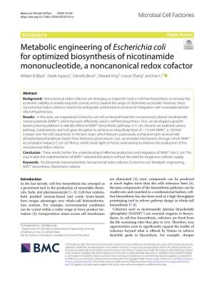 Metabolic Engineering of Escherichia Coli for Optimized Biosynthesis of Nicotinamide Mononucleotide, a Noncanonical Redox Cofactor William B
