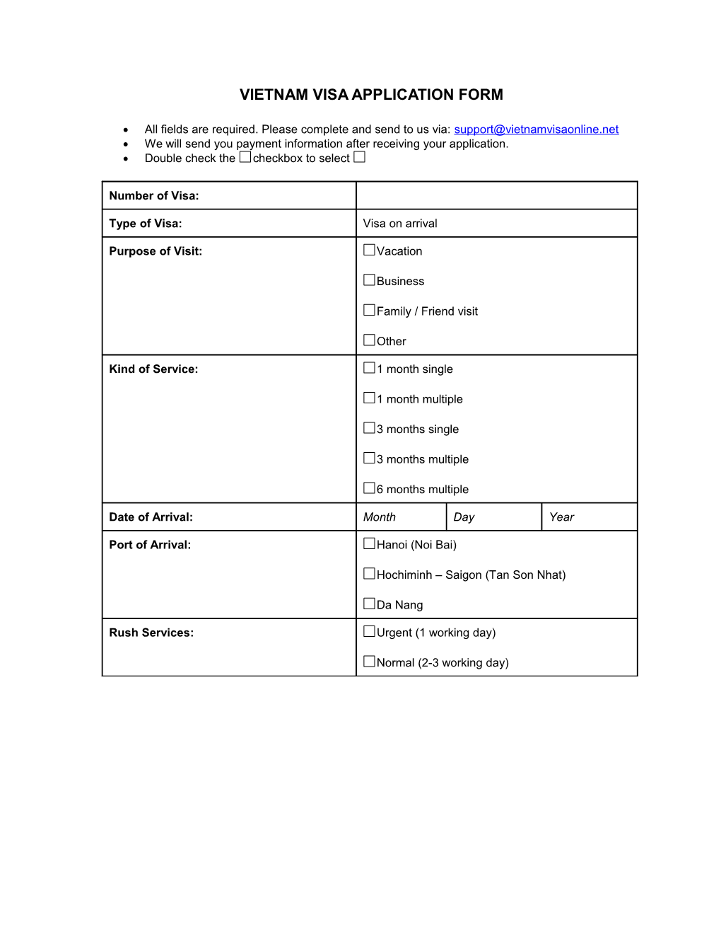 Vietnam Visa Application Form