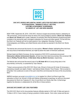 Doc Nyc Unveils Influential Short Lists
