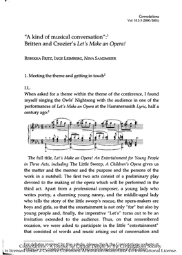 "A Kind of Musical Conversation"1): Britten And